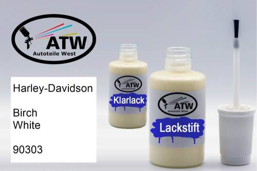 Harley-Davidson, Birch White, 90303: 20ml Lackstift + 20ml Klarlack - Set, von ATW Autoteile West.